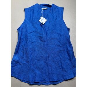 Idillio Positano Blue Linen Sleeveless V-Neck Top Made in Italy NWT